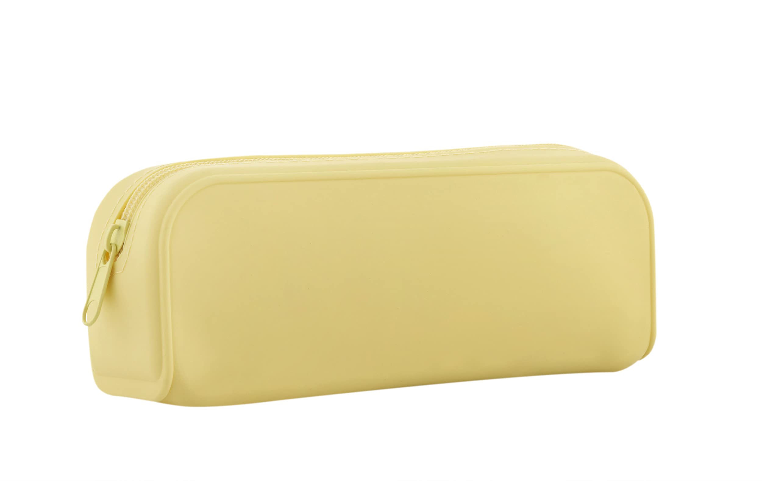 OFITURIA® Estuche de Silicona con Cremallera - Portatodo Escolar Infantil con 1 Compartimento 195x55x75 mm (Amarillo)