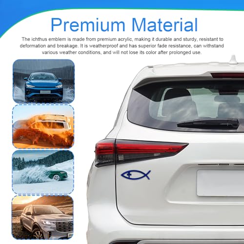 Image of Christian Cross Fish Auto Emblem, Jesus Fish Car Emblem, Weatherproof Christian Symbol Ichthus Cross Decal, Chrome Sliver Badge Bumper Stickers Car Accessories Fit for Most Vehicles (Blue)
