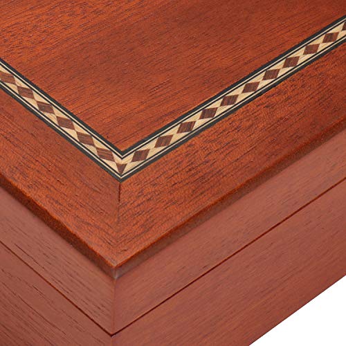 Woodronic Handmade Humidor Cigar Box Spanish Cedar Lining for 6 to 10 Counts, Desktop Cigar Case Gift Set with Humidifier, Mahogany Finish with Inlay