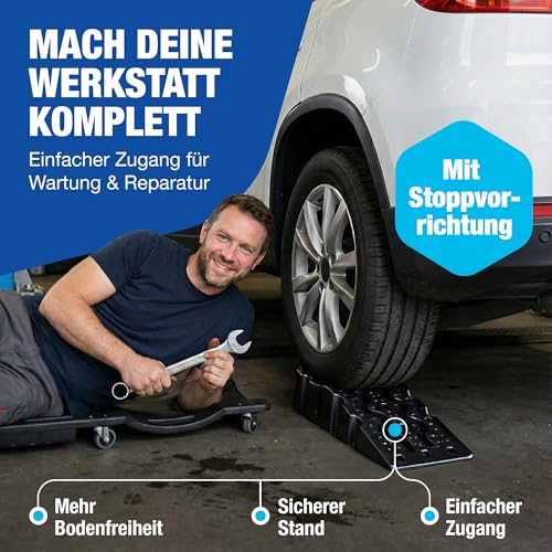 NTG Auffahrrampe PKW Auffahrrampen (2er Set) bis 3000 kg Hochbelastbare Auffahrkeile aus Kunststoff Antirutsch + Stapelbar - Passend für jedes Auto