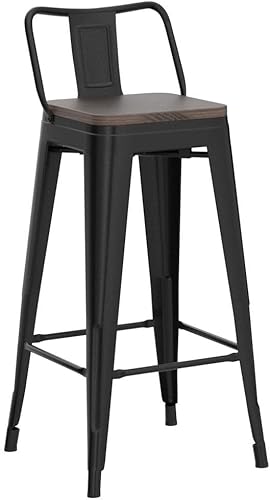 Miniatura 4 de Yaheetech Juego de 4 taburetes de bar de metal de 30 pulgadas, taburetes de bar industriales con parte superior y respaldo bajo, sillas de metal