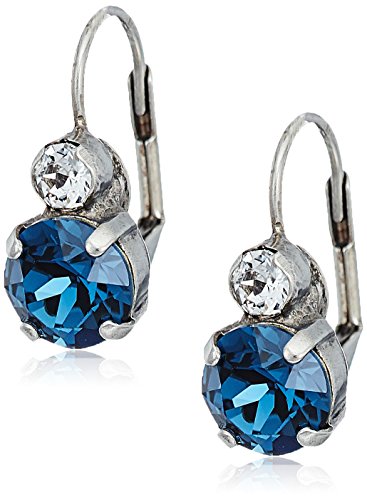 Sorrelli Round Crystal French Wire Earrings, Antique Silver-Tone Finish, Battle Blue
