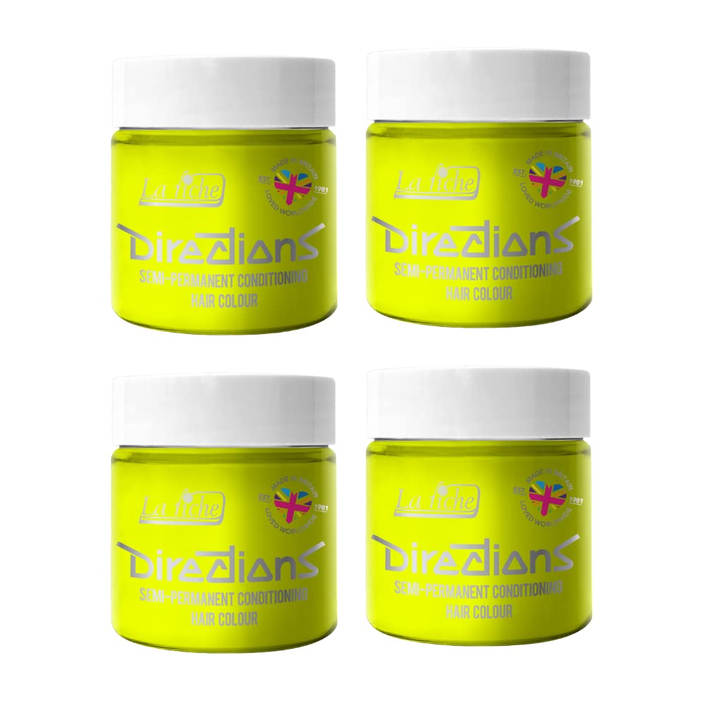 4 x La Riche Directions Semi-Permanent Hair Color Bote de 100 ml (Fluorescent Yellow)