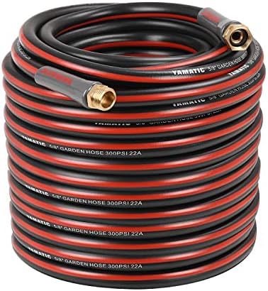YAMATIC Garden Hose 100 ft,Ultra Durable Water hose, 5/8 inch Regular Hose with Solid Brass Connector for All-weather Outdoor, Car wash, Lawn, Black