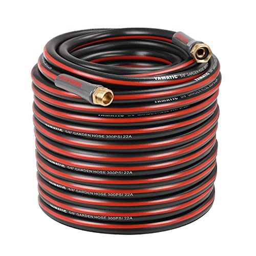 Yamatic Garden Hose 100 Ft,Ultra Durable Water Hose, 5/8 Inch Regular Hose With Solid Brass Connector For All-Weather Outdoor, Car Wash, Lawn, Black #TOP12