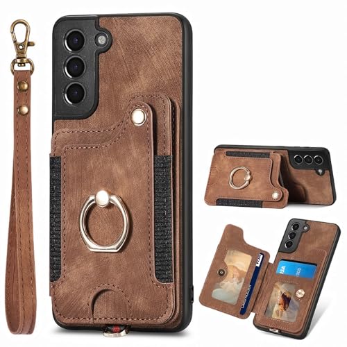Étui portefeuille Samsung S21 Plus coque détachable 2 en 1 marron