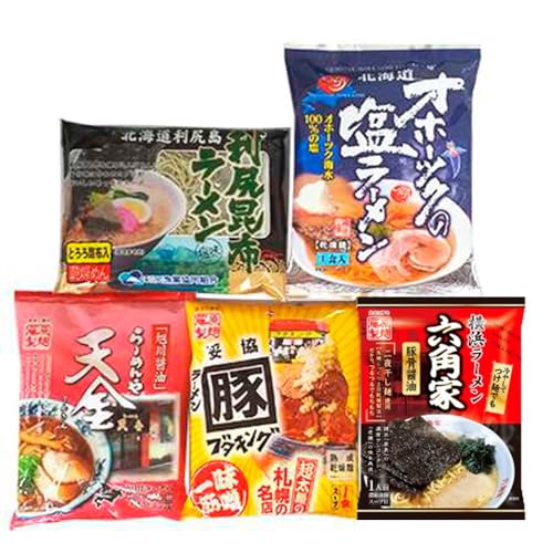 インスタントラーメン 袋麺 オホーツクの塩ラーメン/利尻昆布ラーメン/天金 醤油ラーメン/豚キング 味噌ラーメン/六角家 豚骨醤油ラーメン 各1袋 麺類 インスタント麺 インスタントラーメンのサムネイル