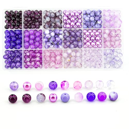 Hanyoung 8mm 18 Colors 450 pcs Glass Beads for Bracelet (Purple Color)