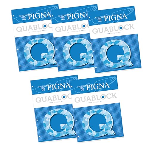 Pigna Blocco Collato QUABLOCK f.to A4, Carta 80 gr., 4 Fori, interno 5M,quadretti 5 mm., Ideali per Scuola e Ufficio, Ricarica per Quaderni ad Anelli, 50 Fogli, 5 pezzi