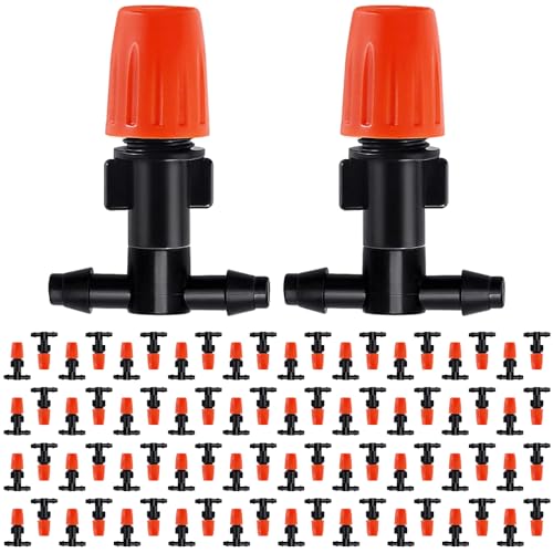 80 rociadores de riego, Afenau Micro Drip Riego con juntas en T, Gotero de riego ajustable, boquilla de pulverización Micro Drip para jardines, céspedes, verduras