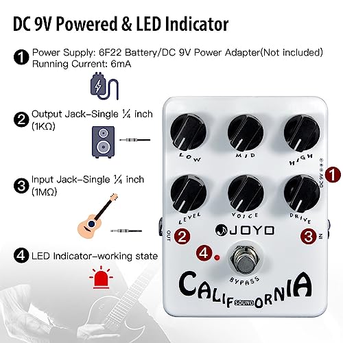 Image of JOYO American High-Gain Amp Simulator & Preamp Guitar Pedal, 6-Knob Control with Built-in Cab Sim for Electric Guitar, Bypass (California Sound JF-15)