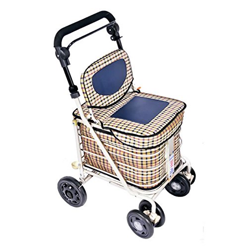 Backrest Seat Shopper Trolley - Light Tartan