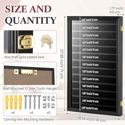 Image of Silipull Challenge Coin Display Case, 28 x 16 Inch Poker Chips Holder Wood Medal Wall Mount Lockable Cabinet Rack Box for Army Navy Air Force Marine Honored Coins