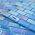 Diflart Glass Mosaic Tiles, Iridescent Blue, 1x2 Inch Brick, Glass Linear Tile for Swimming Pool, Kitchen Backsplash, Shower Bathroom Waterline Fountain Wall, Pack of 5 Sheets