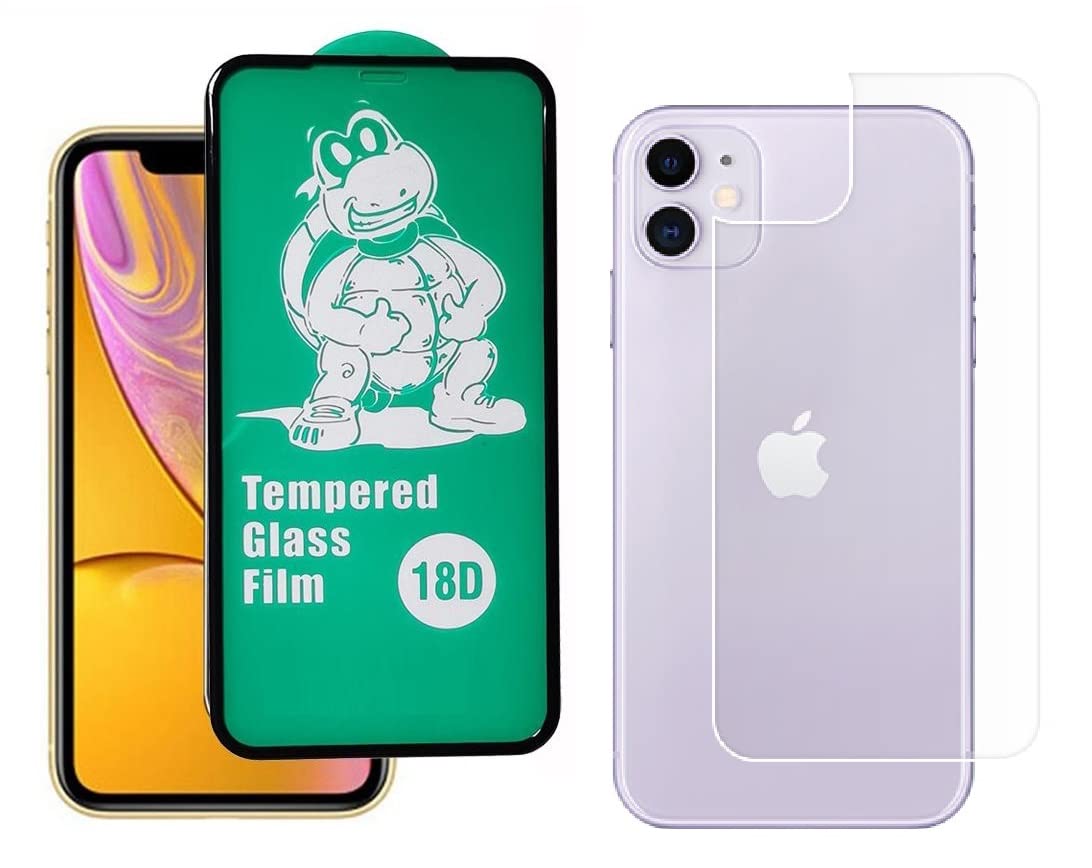 Mobilive Front and Back Tempered Glass for Apple iPhone 11 with Installation Kit (Front 18D Glass & Back Flexible Guard) - Black (B09KGYPF14) Amazon Price History, Amazon Price Tracker