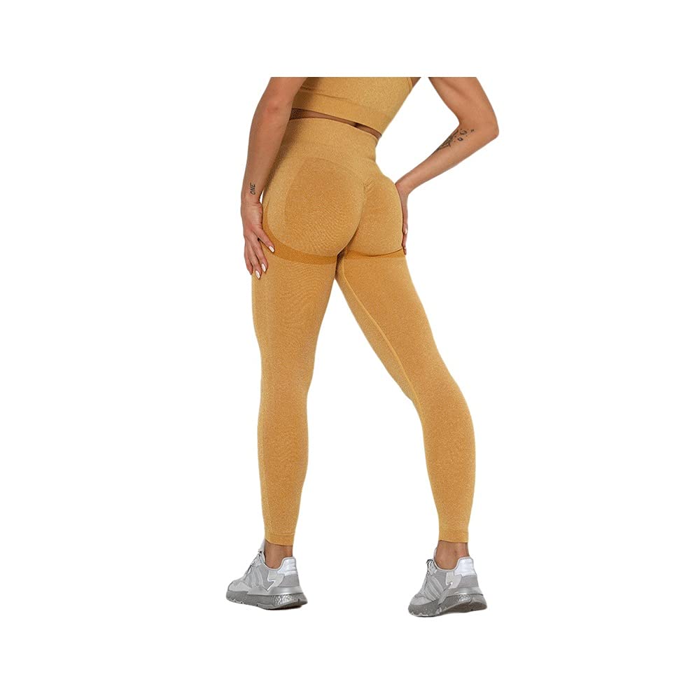 Yogahose Nahtlose Yogahose Push Up Leggings für Frauen Sport Fitness Yoga Leggings Hohe Taille Kniebeugenfest Sport Enge Fitnessstudio Workout Leggin (Farbe: Grau, Größe: M) (Gelb S)