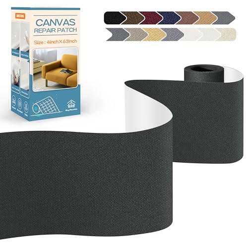 KING MOUNTAIN Canvas Repair Tape,Outdoor Gear Patch, 4×63 Inches,Waterproof,Self-Adhesive for Repairing Boat Covers,Sun Shades,Sofas,Tents,Lounge Chairs,Awnings (Dark Grey)