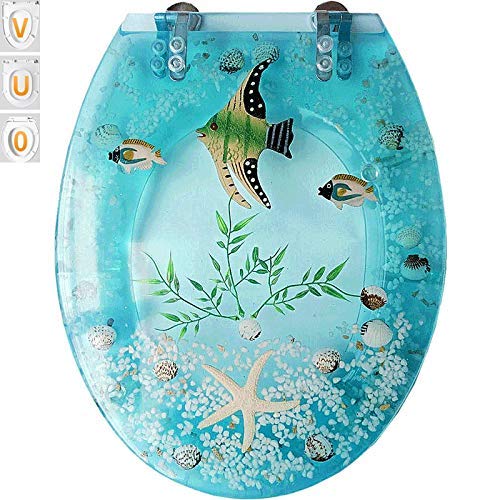 Toilettendeckel, tropischer Fisch, Toilettensitz, Absenkautomatik, Harz-Toilettendeckel mit Schnellverschluss für Familienbadezimmer (Ouv-Typ, universell).