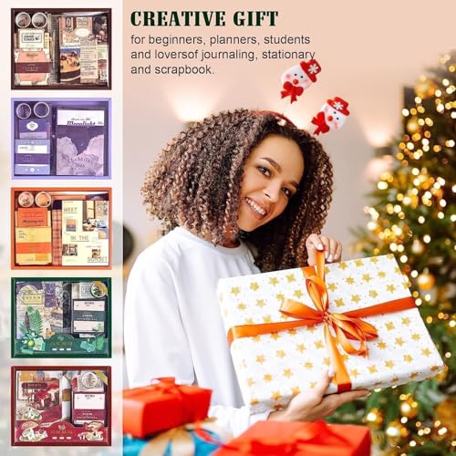 Image of VOTDOT (346Pcs) Paper Junk Journal & Scrapbook Kit, Scrapbooking Supplies Kit with Creative Decor Journaling Supplies, Stationery, Stickers, A6 Grid Notebook with Graph Ruled Page Gift for Girl (Blue Sky)