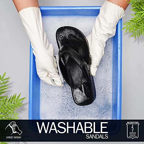 AEROTHOTIC Slip On Recovery Footwear Plantar Fasciitis Flip Flops for Women Yoga Mat Outdoor Walking Beach Ladies Arch Support Summer Thong Dressy Casual Sandals (Matt Black, Size 8) - Image 5