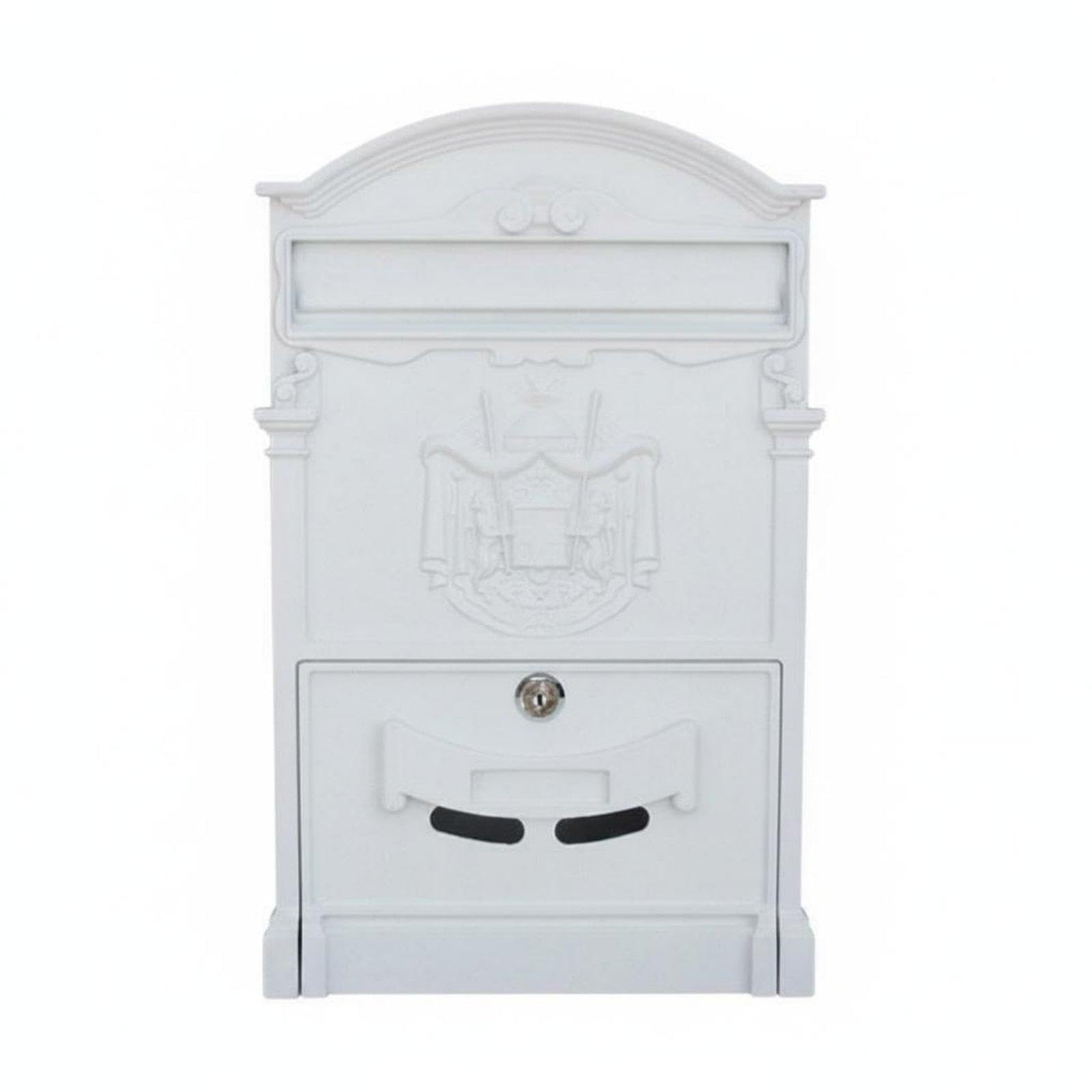 Vintage Wall Mailbox Lockable Locked Mailbox Waterproof Letter Box for Front Porch, Garden Textured White-image-47