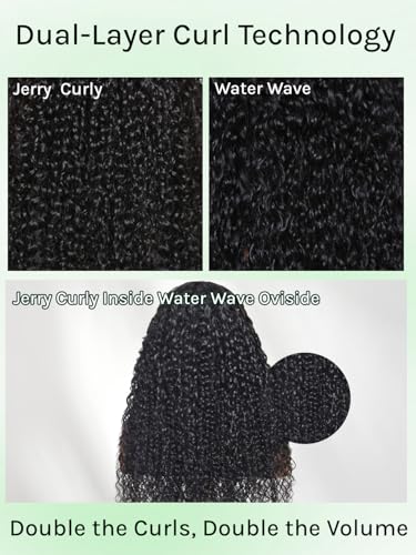 Image of KLAIYI Pre Everything 13x4 Glueless Wig Water Wave Mix Jerry Curly Pre Cut Lace Front Wigs Human Hair Pre Plucked Pre Bleached Bye Bye Knots 3S Ready To Wear and Go Wig with Baby Hair Put on Go 18Inch