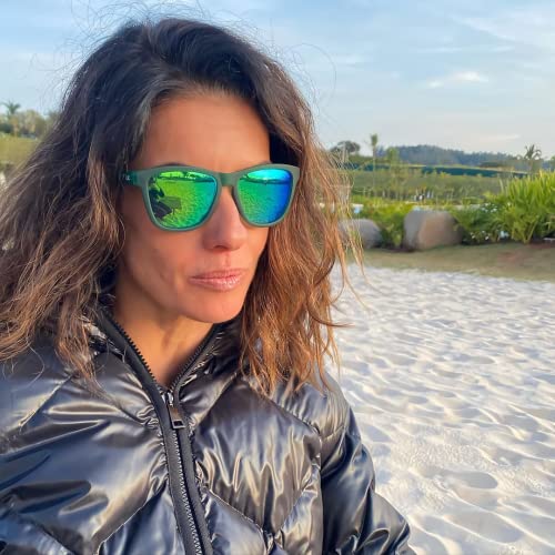 Qonoic Polarized Sunglasses For Women Men Trendy Classic Retro Designer Style, Colorful 80S Mirror Lens - Fit For Running Beach Volleyball Vacation (Green - Green Lenses(Mirror)) #TOP4