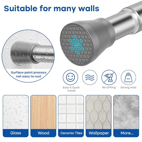 Image of Tension Rods for Windows 28 to 48 Inch Silver Tension Curtain Rod Spring Rods No Drilling Pressure Tension Rods Adjustable Curtain Rods Expandable for Closet,Doorway