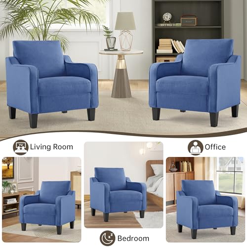 Image of Mid-Century Modern Accent Chairs Set of 2, Living Room Chairs, Comfy Reading Armchair, Upholstered Small Sofa Chair for Bedroom, Office, Blue