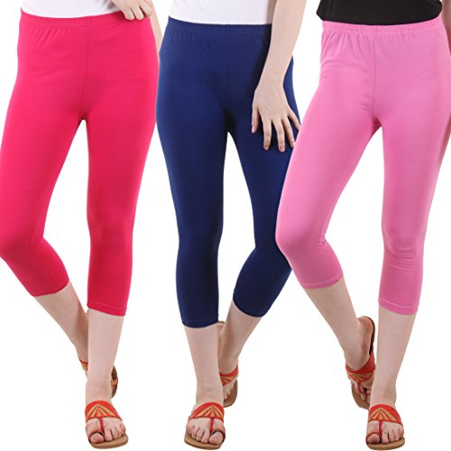 Image of DIAZ Women's Super Combed Cotton Elastane Stretch Slim Fit Printed Capri -Pack of 3