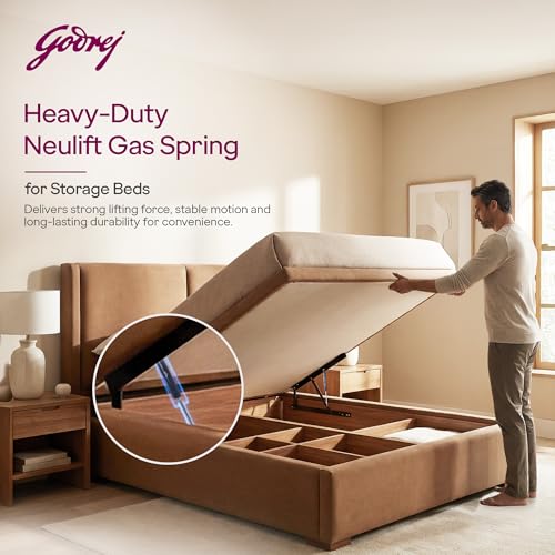 Image of Godrej Furniture Fittings I Neulift Gas Spring Heavy Duty I 500 N I Suggested Weight Capacity - 20 to 25 Kg I Accessories for Bed Fittings I Suitable for Storage of Bed Unit I Grey Finish (1 Pair)