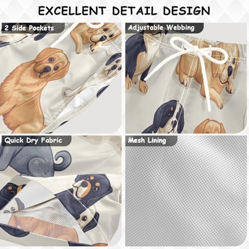 Pigsaly Boys' Swim Board Shorts Gold Corgi Husky Pug Dog Boy's Swim Trunks Kids Swimwear M3