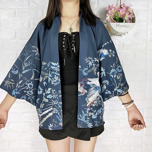 Image of LAI MENG FIVE CATS Women's Floral Print Loose Blouse Japanese Kimono Tops | Puff Sleeve,Cover up Top,Casual Cute Tops,Summer Cardigans 2026