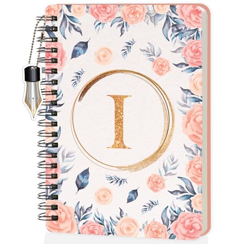 Image of Jhingalala Diaries - A5 Hardbound Floral Design Diary Cover With Initial Letter Wiro Notebook Diary With Dangler I Spiral Notebook With Planner and Calendar 2024 I 160 Undated Ruled Pages (Initial I)