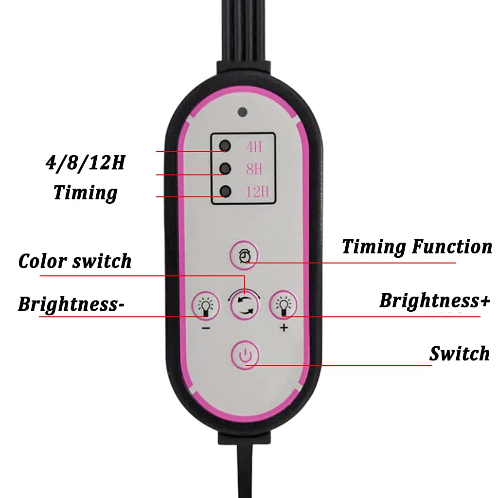 4 Teste Lampada da Pavimento a Spettro Completo,LED Grow Light con Treppiede Regolabile,Accensione/spegnimento Automatico,4/8/12H Timer,3 modalità di Commutazione