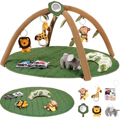 Nomady Kids - Gimnasio de Actividades con Alfombra Acolchada Jungla con 6 Juguetes y Almohada - Bebes
