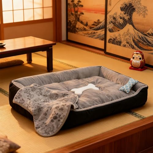 Lit chaud pour chiot et chat grand couchage doux avec couverture - 4