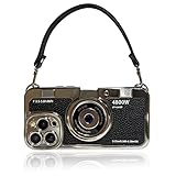 QoKcoahn 3Dビンテージカメラ携帯電話ケース ハンドストラップ付き - iPhone 13 Pro用ユニークでクールなシリコンPC耐衝撃クロスボディ保護ケース ブラック