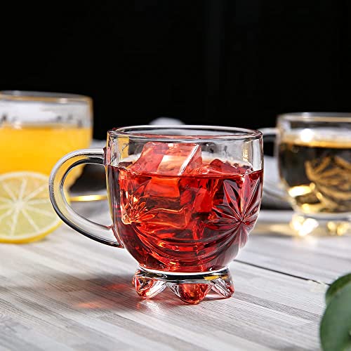Image of ANKUL Premium Glass Coffee Mug Tea Cups Set of 4-150 ML, Transparent, Glass Cups Set for Coffee, Green Tea, Herbal Tea, Lemon Tea, Milk Cup, Hot /Cold Drinks Cups (Flower, 4)