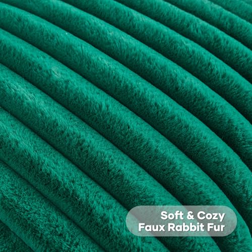 FUTEI Emerald Green Striped Decorative Throw Pillow Covers 16x16 Inch Set of 2,Square Fall Decorations Couch Pillow Case,Soft Cozy Faux Rabbit Fur & Velvet Back,Modern Home Decor for Bed
