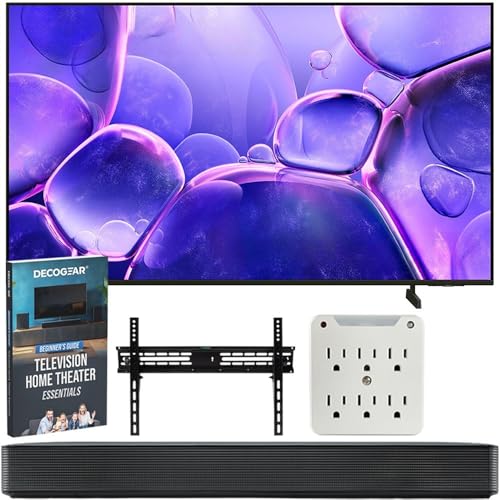 Samsung 58 inch Crystal UHD U8000F 4K Smart TV (2025) Bundle with SKM1 2.0-Ch. Compact Soundbar, 37'-70' TV Wall Mount, 6-Outlet Surge Adapter & Deco Gear Complete Home Theater Beginner's Guidebook