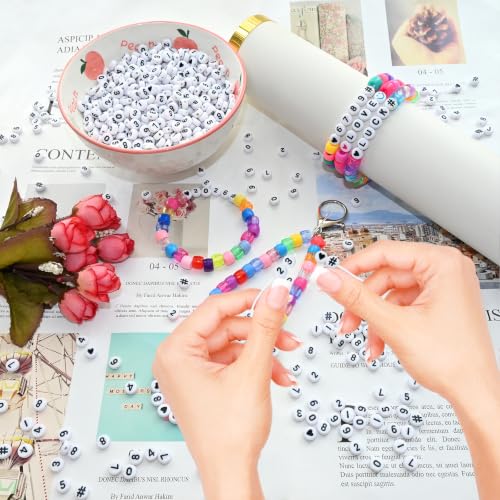 Image of Amaney 500pcs Number Beads 7x4mm 0-9 Heart # White Acrylic Plastic Round Shape Loose Beads