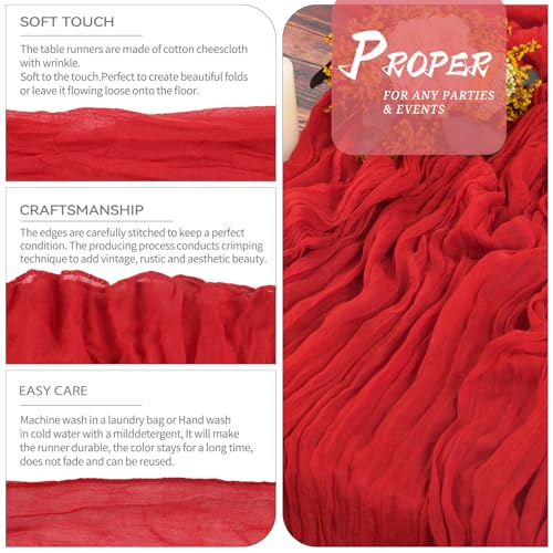 YMHPRIDE 6 Packs Cheesecloth Table Runner Red, 55x300cm Rustic Gauze Fabric Boho Table Runner - Image 3