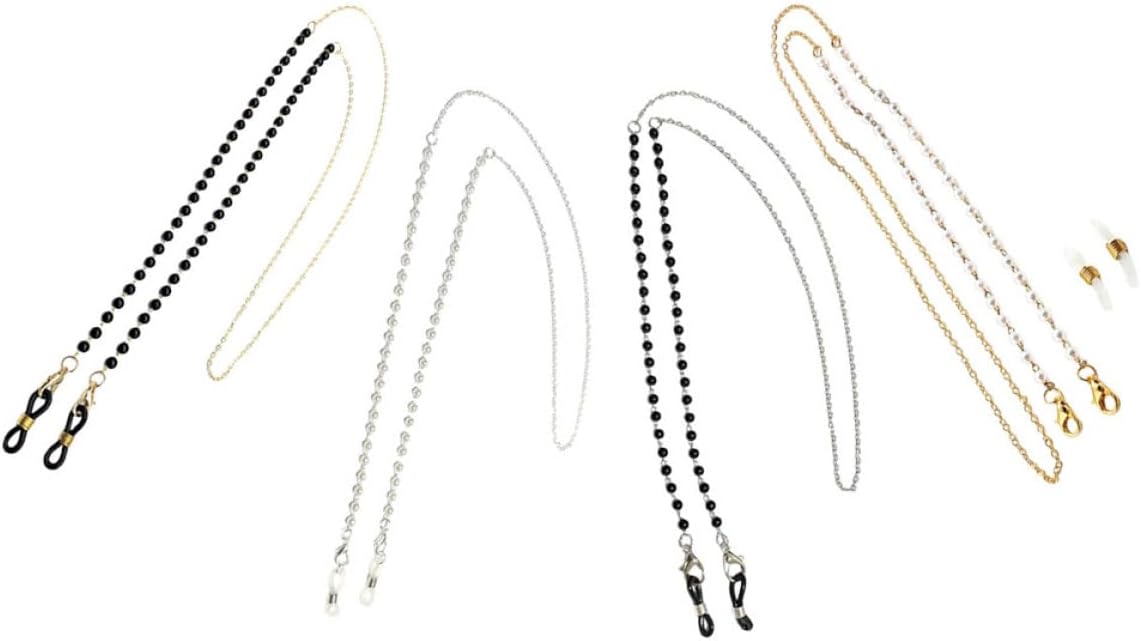 4pcs Eyeglass Chains Pearl Glasses Holder Necklace Metal Lanyard Set for Women Men Anti-slip Lightweight Sunglass Strap Accessories