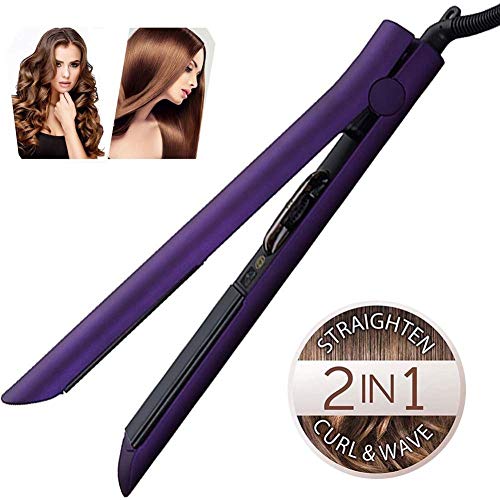 ADEKKPK Hair Straighteners,2 in 1 Hair Straightener and Hair Curler Ceramic Cylindrical Flat Iron,Five-Speed Adjustable Temperature Control,Dual Voltage, Suitable for All Hair Types,Purple