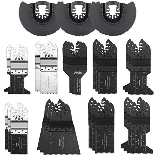 Oscillating Tool Blades, Ohuhu 28PCS Multitool Quick Release Saw Blades Kit, Metal Wood Plastic Oscillating Tool Blades, for Sanding, Grinding and Cutting