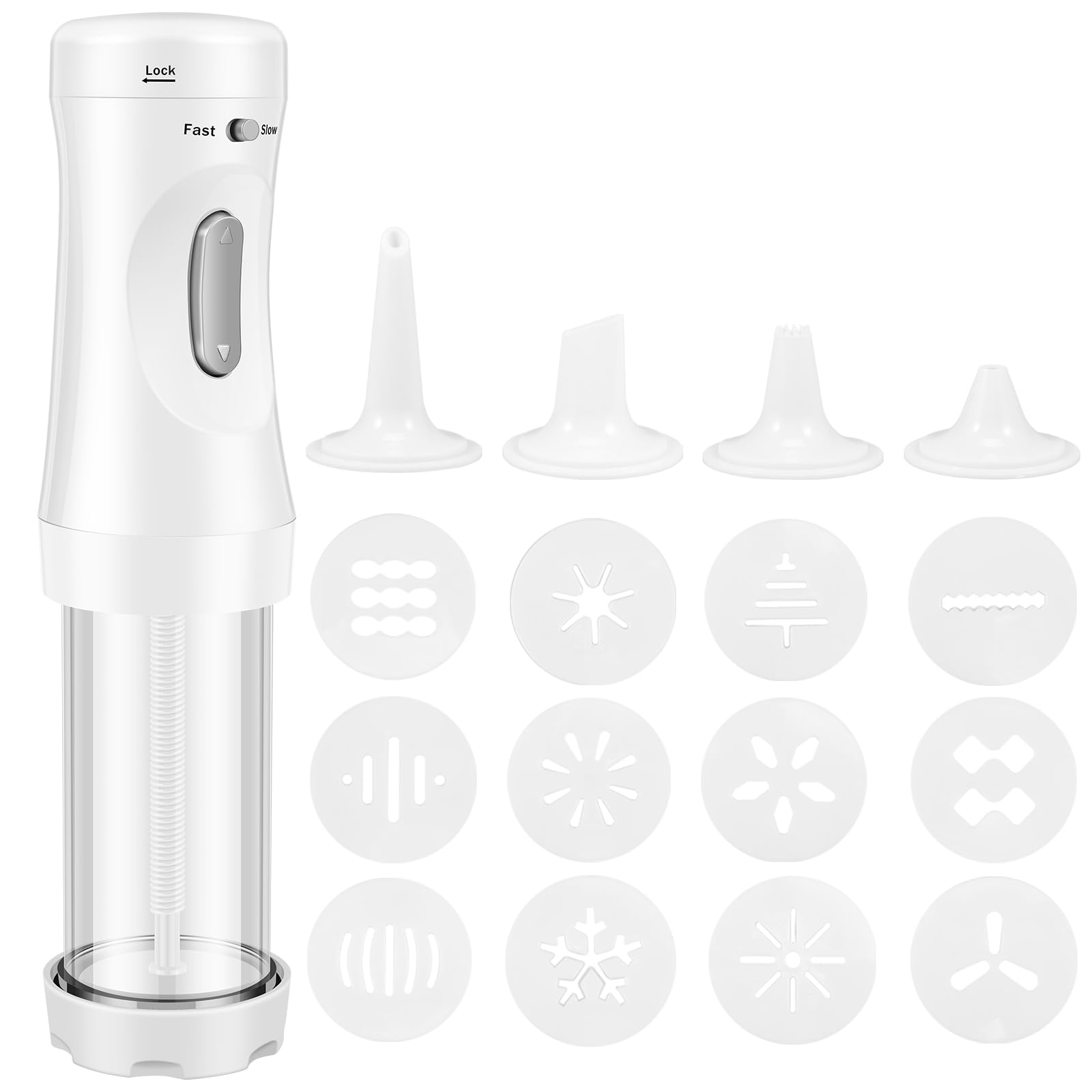 Electric Cookie Press Decorating Kit – DIY Cookie Maker Set with 12 Discs & 4 Icing Nozzles, Detachable Biscuit Maker Machine for Easy Cookie Decorating