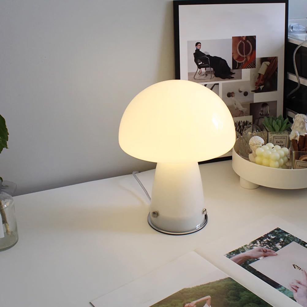 EaEa Lampe de Table Champignon avec Prise USB Lumière de Table LED en Verre Dimmable avec Télécommande, 3000k-6000k, Lampe de Bureau et Chevet pour Salon Chambre Restaurant Lecture,Blanc