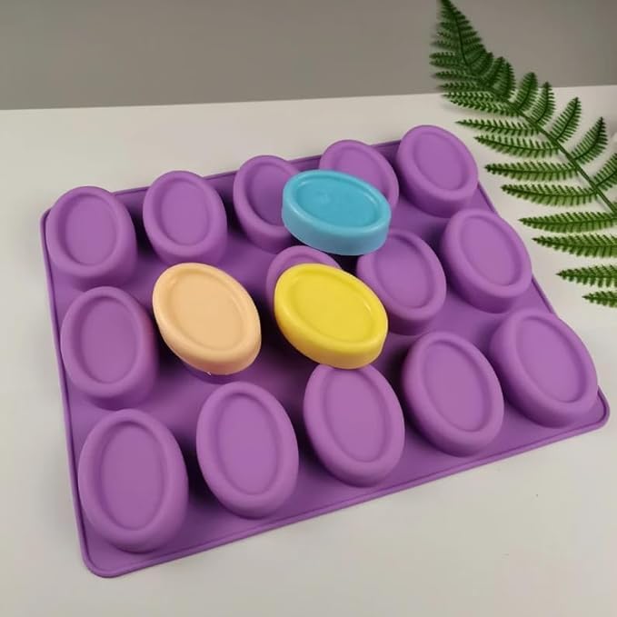 Axiline Silicone Soap Making Mold, 15 Cavity Oval Shape Handmade Soap Molds, Purple Reusable DIY Soap Crafting Tray, Pack of 1-picture-14
