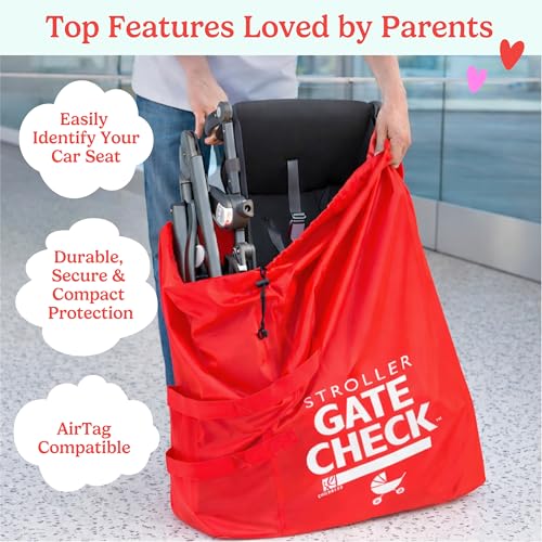 Image of J.L. Childress Gate Check Bag for Single & Some Double Strollers - Travel Bag for Airplane, Fits Most Standard Baby Strollers, Airport Accessories for Gate Check, Flying Essentials - Red
